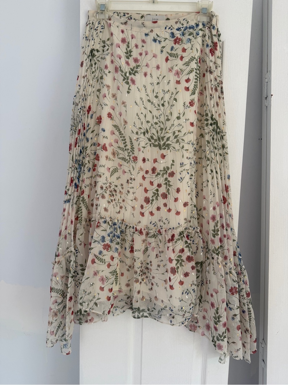 Joie Cream Floral Pleated Skirt with Gold Accents